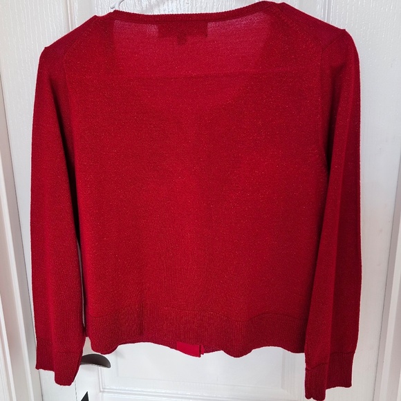 Red Ellen Tracy Cropped Sweater with Metallic Flecks, Size L, NWT - Picture 2 of 4